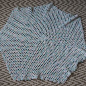 Heptagon Crocheted Baby Blanket - White, Pink, Blue and Green
